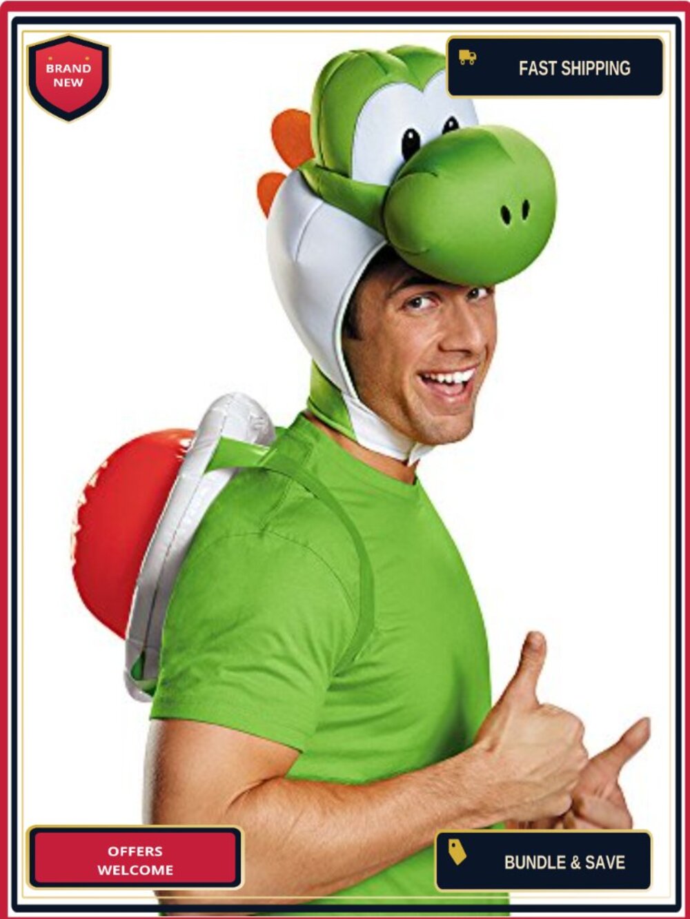 Adult Yoshi Costume Accessory Kit Inflatable Shell Headpiece Halloween
